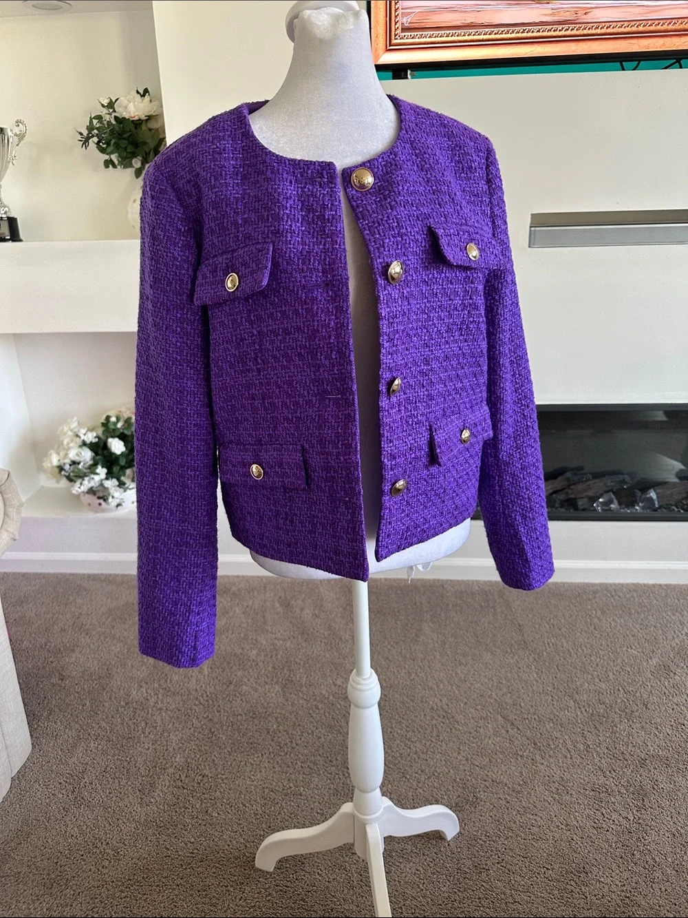 Ann Taylor Purple Tweed Boxy Blazer